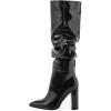 imageSHEMEE Womens Slouch Boots Knee High Wrinkled Block Heels Fashion Pointy Toe Chunky High Heeled Tall BootsPatent Black