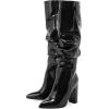 imageSHEMEE Womens Slouch Boots Knee High Wrinkled Block Heels Fashion Pointy Toe Chunky High Heeled Tall BootsPatent Black