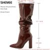imageSHEMEE Womens Slouch Boots Knee High Wrinkled Block Heels Fashion Pointy Toe Chunky High Heeled Tall BootsPatent Brown