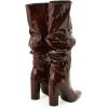 imageSHEMEE Womens Slouch Boots Knee High Wrinkled Block Heels Fashion Pointy Toe Chunky High Heeled Tall BootsPatent Brown