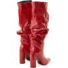 imageSHEMEE Womens Slouch Boots Knee High Wrinkled Block Heels Fashion Pointy Toe Chunky High Heeled Tall BootsPatent Red