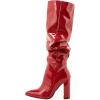 imageSHEMEE Womens Slouch Boots Knee High Wrinkled Block Heels Fashion Pointy Toe Chunky High Heeled Tall BootsPatent Red
