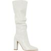 imageSHEMEE Womens Slouch Boots Knee High Wrinkled Block Heels Fashion Pointy Toe Chunky High Heeled Tall BootsPatent White