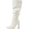 imageSHEMEE Womens Slouch Boots Knee High Wrinkled Block Heels Fashion Pointy Toe Chunky High Heeled Tall BootsPatent White