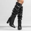 imageSHEMEE Womens Slouch Boots Knee High Wrinkled Block Heels Fashion Pointy Toe Chunky High Heeled Tall BootsPu Black