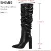 imageSHEMEE Womens Slouch Boots Knee High Wrinkled Block Heels Fashion Pointy Toe Chunky High Heeled Tall BootsPu Black