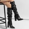 imageSHEMEE Womens Slouch Boots Knee High Wrinkled Block Heels Fashion Pointy Toe Chunky High Heeled Tall BootsPu Black
