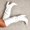 imageSHEMEE Womens Slouch Boots Knee High Wrinkled Block Heels Fashion Pointy Toe Chunky High Heeled Tall BootsPu White