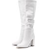 imageSHEMEE Womens Slouch Boots Knee High Wrinkled Block Heels Fashion Pointy Toe Chunky High Heeled Tall BootsPu White