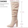 imageSHEMEE Womens Slouch Boots Knee High Wrinkled Block Heels Fashion Pointy Toe Chunky High Heeled Tall BootsSuede Apricot