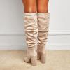 imageSHEMEE Womens Slouch Boots Knee High Wrinkled Block Heels Fashion Pointy Toe Chunky High Heeled Tall BootsSuede Apricot