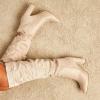 imageSHEMEE Womens Slouch Boots Knee High Wrinkled Block Heels Fashion Pointy Toe Chunky High Heeled Tall BootsSuede Apricot