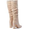 imageSHEMEE Womens Slouch Boots Knee High Wrinkled Block Heels Fashion Pointy Toe Chunky High Heeled Tall BootsSuede Apricot
