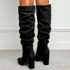 imageSHEMEE Womens Slouch Boots Knee High Wrinkled Block Heels Fashion Pointy Toe Chunky High Heeled Tall BootsSuede Black