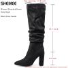 imageSHEMEE Womens Slouch Boots Knee High Wrinkled Block Heels Fashion Pointy Toe Chunky High Heeled Tall BootsSuede Black