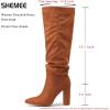 imageSHEMEE Womens Slouch Boots Knee High Wrinkled Block Heels Fashion Pointy Toe Chunky High Heeled Tall BootsSuede Brown