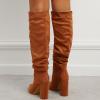 imageSHEMEE Womens Slouch Boots Knee High Wrinkled Block Heels Fashion Pointy Toe Chunky High Heeled Tall BootsSuede Brown