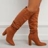 imageSHEMEE Womens Slouch Boots Knee High Wrinkled Block Heels Fashion Pointy Toe Chunky High Heeled Tall BootsSuede Brown