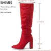 imageSHEMEE Womens Slouch Boots Knee High Wrinkled Block Heels Fashion Pointy Toe Chunky High Heeled Tall BootsSuede Red
