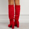 imageSHEMEE Womens Slouch Boots Knee High Wrinkled Block Heels Fashion Pointy Toe Chunky High Heeled Tall BootsSuede Red