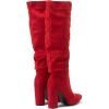 imageSHEMEE Womens Slouch Boots Knee High Wrinkled Block Heels Fashion Pointy Toe Chunky High Heeled Tall BootsSuede Red