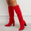 imageSHEMEE Womens Slouch Boots Knee High Wrinkled Block Heels Fashion Pointy Toe Chunky High Heeled Tall BootsSuede Red