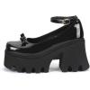 imageSHEMEE Womens Square Toe Gothic Chunky Platform Mary Jane Pumps Patent Leather Block High Heel Ankle Strap Buckle Cosplay Shoes with BowknotBlack