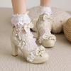 imageSHEMEE Womens Sweet Bow Chunky High Heel Mary Janes Platform Block Heels Buckle Ankle Strap Dress PumpsBeige