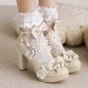 imageSHEMEE Womens Sweet Bow Chunky High Heel Mary Janes Platform Block Heels Buckle Ankle Strap Dress PumpsBeige