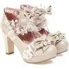 imageSHEMEE Womens Sweet Bow Chunky High Heel Mary Janes Platform Block Heels Buckle Ankle Strap Dress PumpsBeige