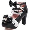 imageSHEMEE Womens Sweet Bow Chunky High Heel Mary Janes Platform Block Heels Buckle Ankle Strap Dress PumpsBlack