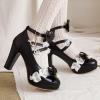 imageSHEMEE Womens Sweet Bow Chunky High Heel Mary Janes Platform Block Heels Buckle Ankle Strap Dress PumpsBlack
