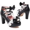 imageSHEMEE Womens Sweet Bow Chunky High Heel Mary Janes Platform Block Heels Buckle Ankle Strap Dress PumpsBlack