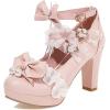 imageSHEMEE Womens Sweet Bow Chunky High Heel Mary Janes Platform Block Heels Buckle Ankle Strap Dress PumpsPink