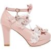 imageSHEMEE Womens Sweet Bow Chunky High Heel Mary Janes Platform Block Heels Buckle Ankle Strap Dress PumpsPink