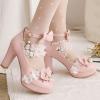 imageSHEMEE Womens Sweet Bow Chunky High Heel Mary Janes Platform Block Heels Buckle Ankle Strap Dress PumpsPink