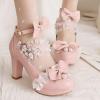 imageSHEMEE Womens Sweet Bow Chunky High Heel Mary Janes Platform Block Heels Buckle Ankle Strap Dress PumpsPink