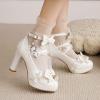 imageSHEMEE Womens Sweet Bow Chunky High Heel Mary Janes Platform Block Heels Buckle Ankle Strap Dress PumpsWhite