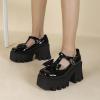 imageSHEMEE Womens TStrap Chunky Platform Patent Leather Mary Jane Pumps Ankle Strap Block High Heels Square Toe Gothic Buckle Cosplay ShoesBlack