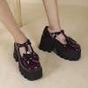 imageSHEMEE Womens TStrap Chunky Platform Patent Leather Mary Jane Pumps Ankle Strap Block High Heels Square Toe Gothic Buckle Cosplay ShoesBurgundy