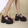 imageSHEMEE Womens TStrap Chunky Platform Patent Leather Mary Jane Pumps Ankle Strap Block High Heels Square Toe Gothic Buckle Cosplay ShoesBurgundy