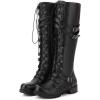 imageSHEMEE Womens Flat Combat Boot Buckle Riding Knee High Boots Lace Up Chunky Low Heels Gothic Motorcycle Boots with Inside ZipperBlack