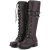 imageSHEMEE Womens Flat Combat Boot Buckle Riding Knee High Boots Lace Up Chunky Low Heels Gothic Motorcycle Boots with Inside ZipperDark Brown