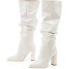 imageSHEMEE Womens Slouch Boots Knee High Wrinkled Block Heels Fashion Pointy Toe Chunky High Heeled Tall BootsPatent White