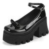 imageSHEMEE Womens Square Toe Gothic Chunky Platform Mary Jane Pumps Patent Leather Block High Heel Ankle Strap Buckle Cosplay Shoes with BowknotBlack