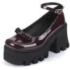 imageSHEMEE Womens Square Toe Gothic Chunky Platform Mary Jane Pumps Patent Leather Block High Heel Ankle Strap Buckle Cosplay Shoes with BowknotBurgundy