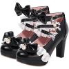 imageSHEMEE Womens Sweet Bow Chunky High Heel Mary Janes Platform Block Heels Buckle Ankle Strap Dress PumpsBlack