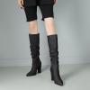 imageSHEMEE Womens Denim Knee High Boots Kitten Heels Pointed Toe Dress Jeans MidCalf Boots Zipper Tall BootsBlack 2