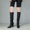 imageSHEMEE Womens Denim Knee High Boots Kitten Heels Pointed Toe Dress Jeans MidCalf Boots Zipper Tall BootsBlack 2