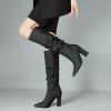 imageSHEMEE Womens Denim Knee High Boots Kitten Heels Pointed Toe Dress Jeans MidCalf Boots Zipper Tall BootsBlack 2